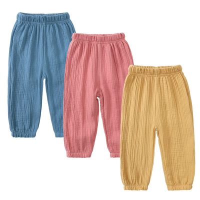 Kids Tales 3 Pack Boys Girls Cotton Linen Pants Child Basic Plain Solid Trousers Big Kids Elastic Waist Long Pants Bloomers