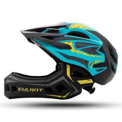 EULANT Childrens Full Face Helmet with Chin Guard, Bicycle Helmet for Girls and Boys Aged 6 Years, Fits Head Size 48-56 cm (Blue and Yellow, Small=48-53cm/18.9-20.9inch)