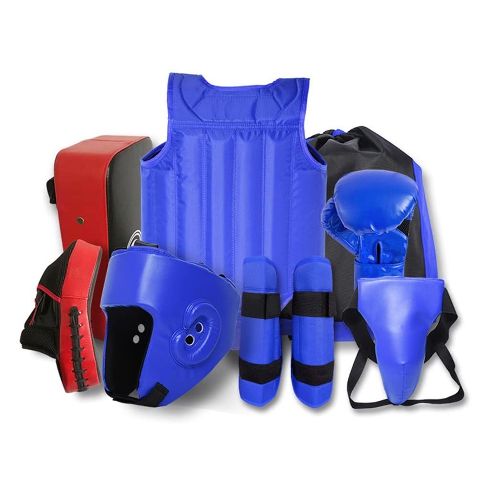 Sparring Gear Set Martial Arts Protector Equipments, Sparring Gear Set,Sanda Kickboxing Kit 8pcs Gear Set with Bagfor Men and Women (Size : Red)