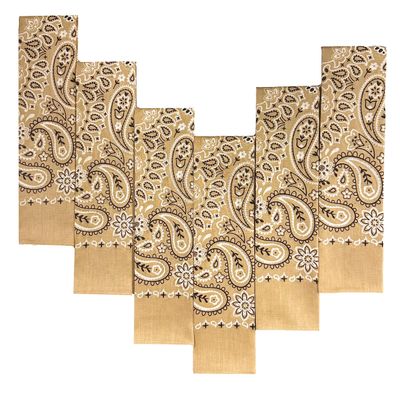 6-Pack Tan 100% Cotton Bandanas Gift Set 22x22 Inch Paisley Head Wraps, Face & Neck Scarves, Multi-Purpose Accessories for Men & Women, Holiday & Everyday Gifting