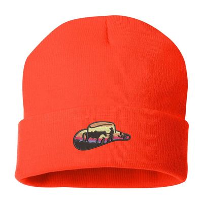 ALLNTRENDS Cowboy Hat Embroidered Beanie Warm Winter Hat (Orange)