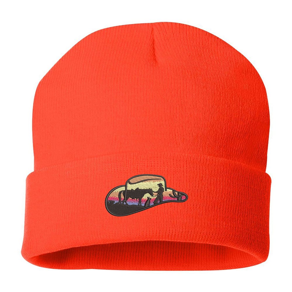 ALLNTRENDS Cowboy Hat Embroidered Beanie Warm Winter Hat (Orange)