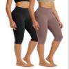 ODODOS 2-Pack Buttery Soft Lounge Yoga Capris for Women 14" High Waist Knee Length Leggings, Black+Purple Taupe, Small view 1