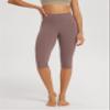 ODODOS 2-Pack Buttery Soft Lounge Yoga Capris for Women 14" High Waist Knee Length Leggings, Black+Purple Taupe, Small view 2