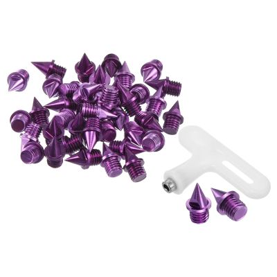 PATIKIL 1/4 Inch Carbon Steel Track Spikes, 40 Pack Sports Shoes Spikes Replacement Accessories with Spike Wrench for Long Jumping Running, Purple