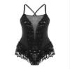 ranrann Women's Sleeveless Sequins Fringed Ballet Latin Leotard Dance Dress Tassel Gymnastics Dance Costume Black Large view 3