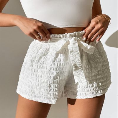 ABZEKH Shorts for Women Shorts Women's Shorts Paperbag Waist Belted Shorts Shorts (Color : White, Size : Small)
