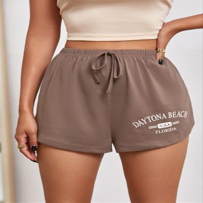 ABZEKH Shorts for Women Shorts Women's Shorts Letter Graphic Knot Front Track Shorts Shorts (Size : Small)