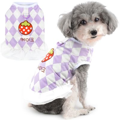Zunea Dog Girls Dresses for Small Dogs Rhombus Pattern Summer Puppy Sundress Cute Strawberry Dog Princess Dress Soft Vest Shirt Ruffles Dress Chihuahua Yorkie Skirt Apparel Purple S