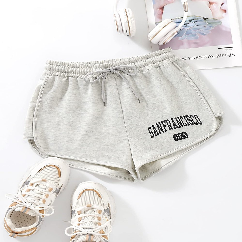 ABZEKH Shorts for Women Shorts Women's Shorts Letter Graphic Drawstring Waist Shorts Shorts (Size : Medium)