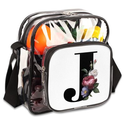 bisibuy Floral J Letter Clear Crossbody Bag Clear Messenger Bag Shoulder Bags Clear Purse Stadium Approved for Concerts Sports Events Work Travel