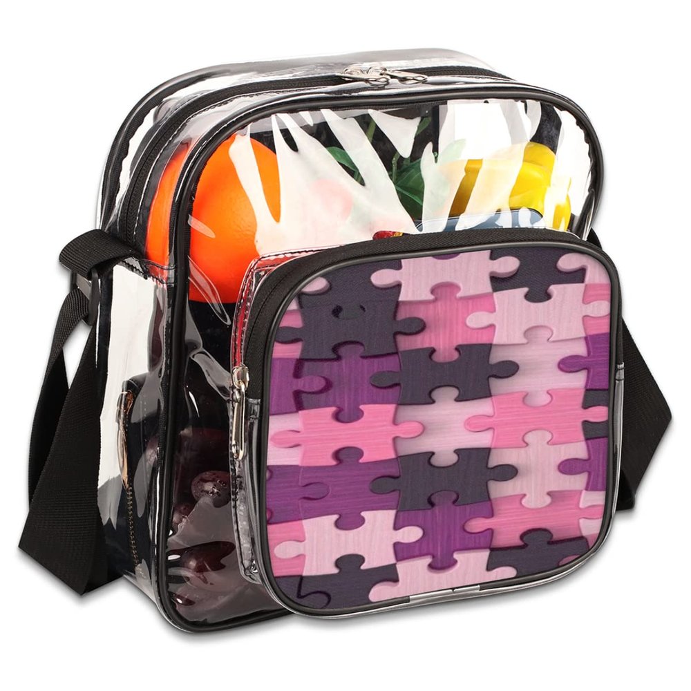 bisibuy Puzzle Texture Clear Crossbody Bag Clear Messenger Bag Shoulder Bags Clear Purse Stadium Approved for Concerts Sports Events Work Travel