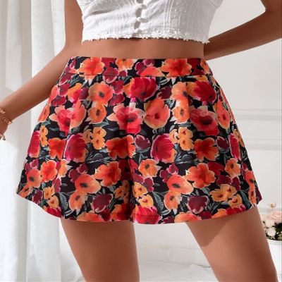 ABZEKH Shorts for Women Shorts Women's Shorts Floral Print Wide Leg Shorts Shorts (Color : Multicolor, Size : Small)