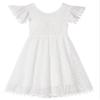 Beganly Toddler Girls Lace Dress Baby Kids Tie Back Bow Pom Pom Ruffle Sleeve Backless Party Princess Dresses White 90 view 2