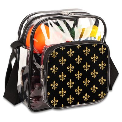 bisibuy Golden Fleur-de-lis Clear Crossbody Bag Clear Messenger Bag Shoulder Bags Clear Purse Stadium Approved for Concerts Sports Events Work Travel