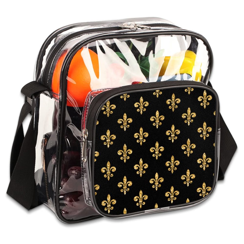 bisibuy Golden Fleur-de-lis Clear Crossbody Bag Clear Messenger Bag Shoulder Bags Clear Purse Stadium Approved for Concerts Sports Events Work Travel