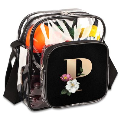 bisibuy Floral Gold P Letter Clear Crossbody Bag Clear Messenger Bag Shoulder Bags Clear Purse Stadium Approved for Concerts Sports Events Work Travel