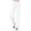 YOLAI Women's Linen Solid Pants Drawstring Loose Casual Wide Leg Pants High Waist Lightweight Trousers with Pockets (White, M) view 1