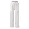 YOLAI Women's Linen Solid Pants Drawstring Loose Casual Wide Leg Pants High Waist Lightweight Trousers with Pockets (White, M) view 3