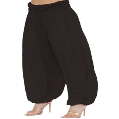 21Fashion Womens Plain Baggy Harem Italian Trousers Ladies Full Length Lagrenlook Alibaba Pants (Black US 16-18)