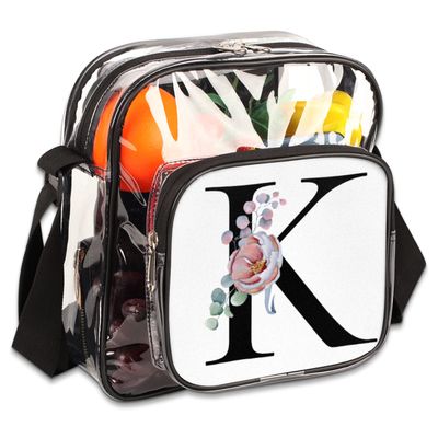bisibuy Flower Alphabet Letters K Clear Crossbody Bag Clear Messenger Bag Shoulder Bags Clear Purse Stadium Approved for Concerts Sports Events Work Travel