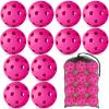 12 Pack Practice Baseballs For Hitting, 2.8 Inch Plastic Soft Baseballs for Practice Lightweight Training Softball With Mesh Bag, Hollow Soft Ball for Indoor Outdoor Sport Pitching Batting, Pink view 1