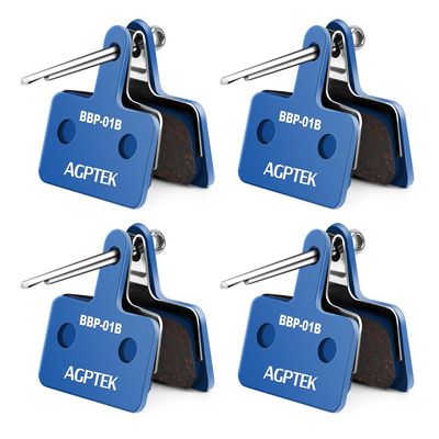 AGPTEK Bike Brake Pads, High-Performance Brake Pads, Disc Brake Pads & Spring (Semi-Metallic) for Mountain Bike Disc Brakes, 4 Pairs Bike Pads, Compatible with TRP Tektro Shimano Deore Br, Blue
