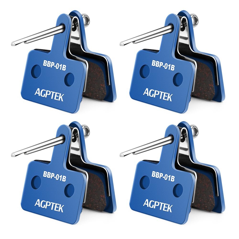 AGPTEK Bike Brake Pads, High-Performance Brake Pads, Disc Brake Pads & Spring (Semi-Metallic) for Mountain Bike Disc Brakes, 4 Pairs Bike Pads, Compatible with TRP Tektro Shimano Deore Br, Blue