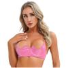 Daenrui Woman's Lace Push Up Underwire Shelf Bra Crop Top Hollow Out Open Nipples Unlined Bra Bralette Hot Pink H Small view 4
