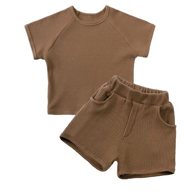 MYGBCPJS Baby Boys Girls 2Pcs Waffle Knit Outfits Clothes Toddler Summer Short Sleeve T-Shirt + Elastic Waist Shorts Set
