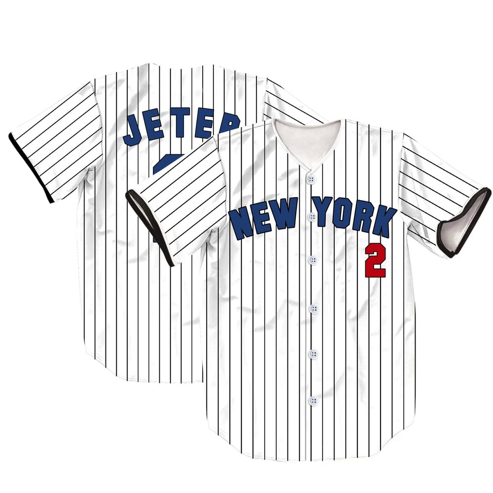 TIFIYA New York Jeter 2 Stripes Baseball Jersey NY Softball Short Sleeve Button Shirts for Youth Men Women T190-White-L