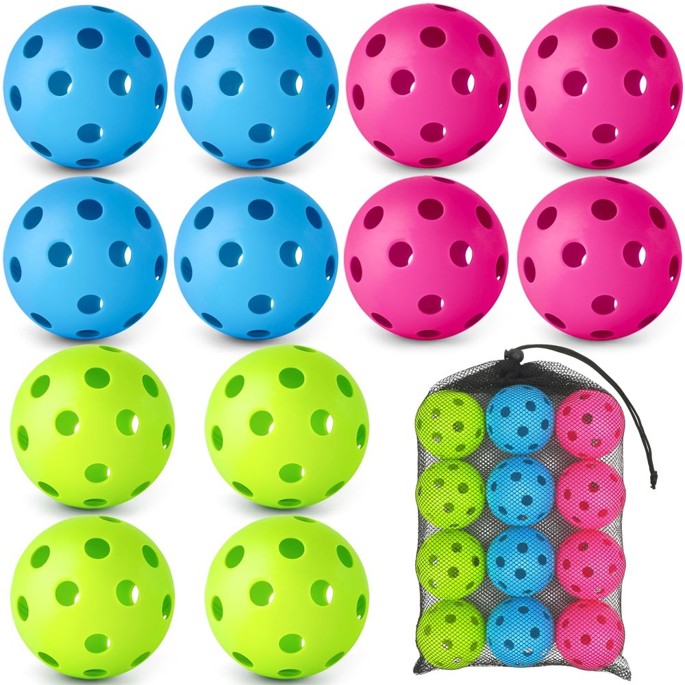 Mototo 12PCS Soft Baseballs for Practice, 9 Inch Plastic Baseball Training Balls 26-Hole Hollow Soft Balls with 15"x9" Drawstring Mesh Bag Batting Practice Equipment for Youth Indoor Outdoor Hitting