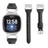 Gimuk Leather Strap Compatible with Fitbit Versa 4/Sense 2 Strap, Women Girls Genuine Leather Sport Band Metal Bling Rhinestone Replacement Strap Wristband for Fitbit Versa 3/Sense (Black) view 2