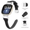Gimuk Leather Strap Compatible with Fitbit Versa 4/Sense 2 Strap, Women Girls Genuine Leather Sport Band Metal Bling Rhinestone Replacement Strap Wristband for Fitbit Versa 3/Sense (Black) view 4