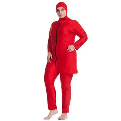 Plus Size Modest Swimsuits for Women Full Body Islamic Burkini Muslim Swimwear Swim Top Pants Hijab Red 6XL