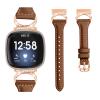 Gimuk Leather Strap Compatible with Fitbit Versa 4/Sense 2 Strap, Women Girls Genuine Leather Sport Band Metal Bling Rhinestone Replacement Strap Wristband for Fitbit Versa 3/Sense (Brown/Rose Gold) view 2
