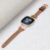 Gimuk Leather Strap Compatible with Fitbit Versa 4/Sense 2 Strap, Women Girls Genuine Leather Sport Band Metal Bling Rhinestone Replacement Strap Wristband for Fitbit Versa 3/Sense (Brown/Rose Gold) view 3