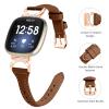 Gimuk Leather Strap Compatible with Fitbit Versa 4/Sense 2 Strap, Women Girls Genuine Leather Sport Band Metal Bling Rhinestone Replacement Strap Wristband for Fitbit Versa 3/Sense (Brown/Rose Gold) view 4