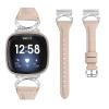 Gimuk Leather Strap Compatible with Fitbit Versa 4/Sense 2 Strap, Women Girls Genuine Leather Sport Band Metal Bling Rhinestone Replacement Strap Wristband for Fitbit Versa 3/Sense (Apricot) view 2