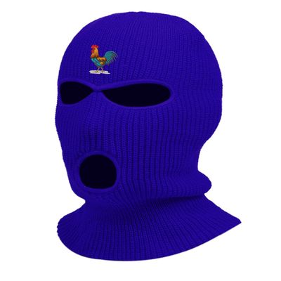 Colorful Rooster Embroidered Three Hole Ski Mask Balaclava (Royal Blue)