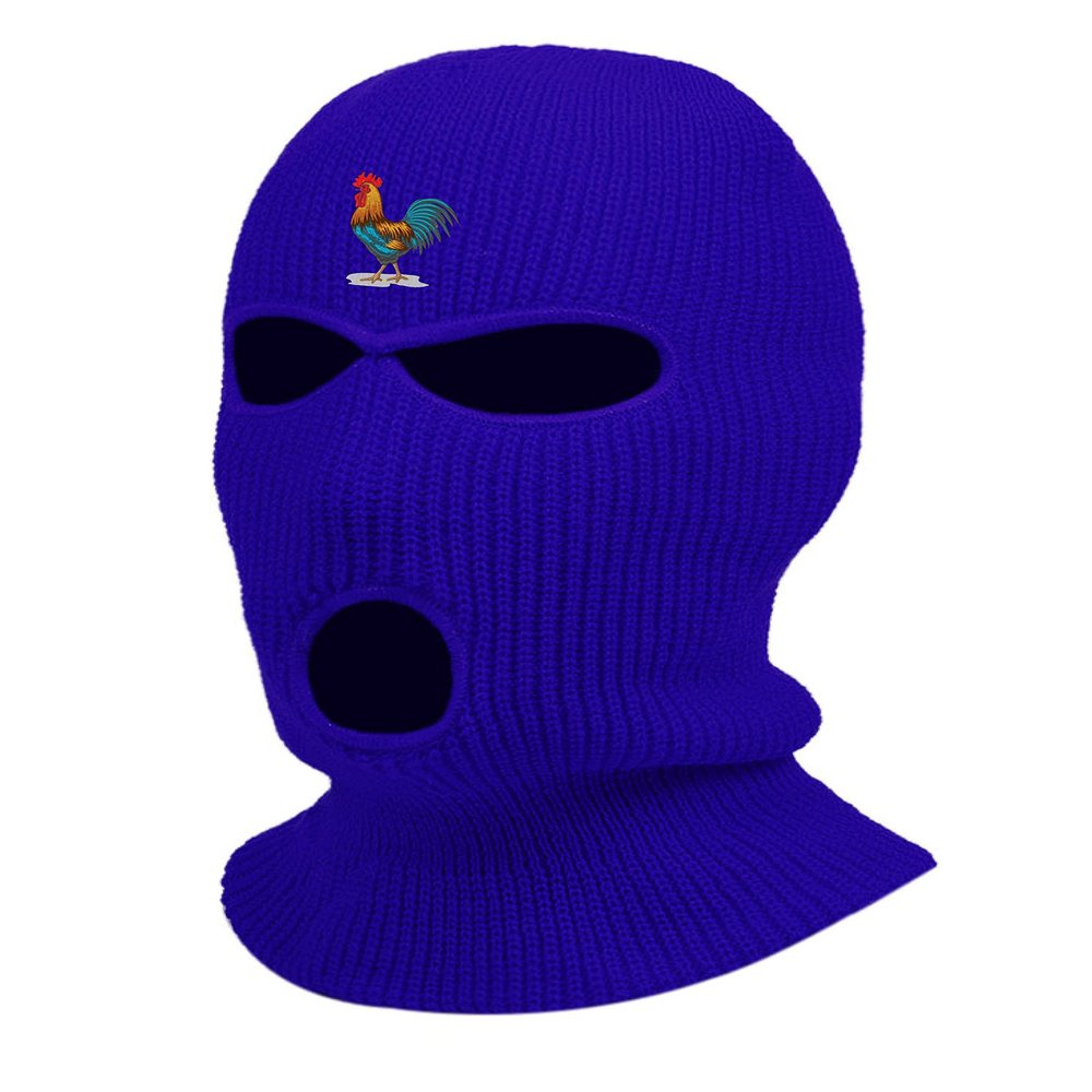 Colorful Rooster Embroidered Three Hole Ski Mask Balaclava (Royal Blue)