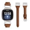Gimuk Leather Strap Compatible with Fitbit Versa 4/Sense 2 Strap, Women Girls Genuine Leather Sport Band Metal Bling Rhinestone Replacement Wristband Bracelet for Fitbit Versa 3/Sense (Brown) view 2