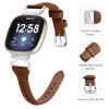 Gimuk Leather Strap Compatible with Fitbit Versa 4/Sense 2 Strap, Women Girls Genuine Leather Sport Band Metal Bling Rhinestone Replacement Wristband Bracelet for Fitbit Versa 3/Sense (Brown) view 4