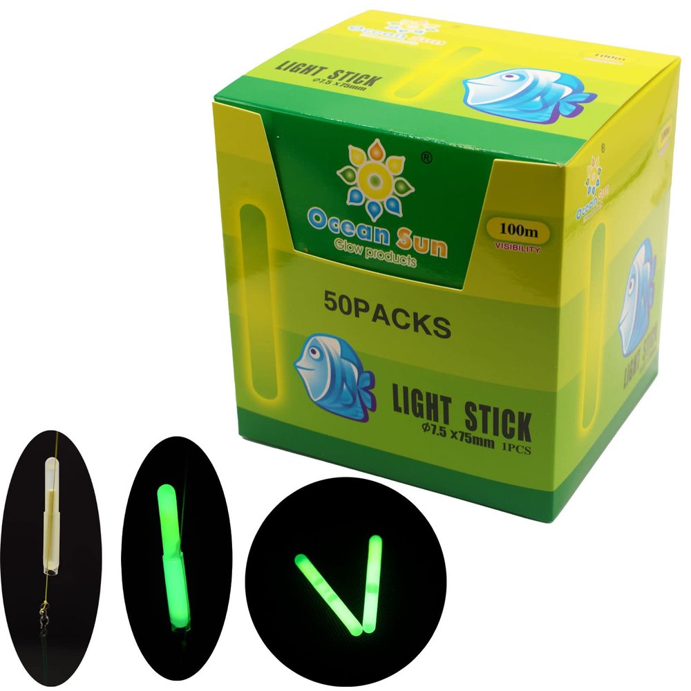 linguang 50-250pcs Green Long Lasting Fishing Glow Sticks with Sleeve and Corks Slide On Line for Underwater,BellBobbers Floater (50pcs 7.5mm75mm)