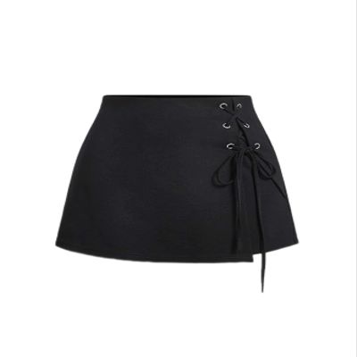 MYXKHYLL Women's Shorts Lace Up Side Skort (Color : Black, Size : Small)
