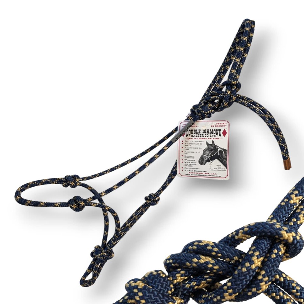 Double Diamond Halter Company 5/16 Polypropylene Halter | Built by Cowboys, Tested by Broncs | (Arabian, Navy/Tan)