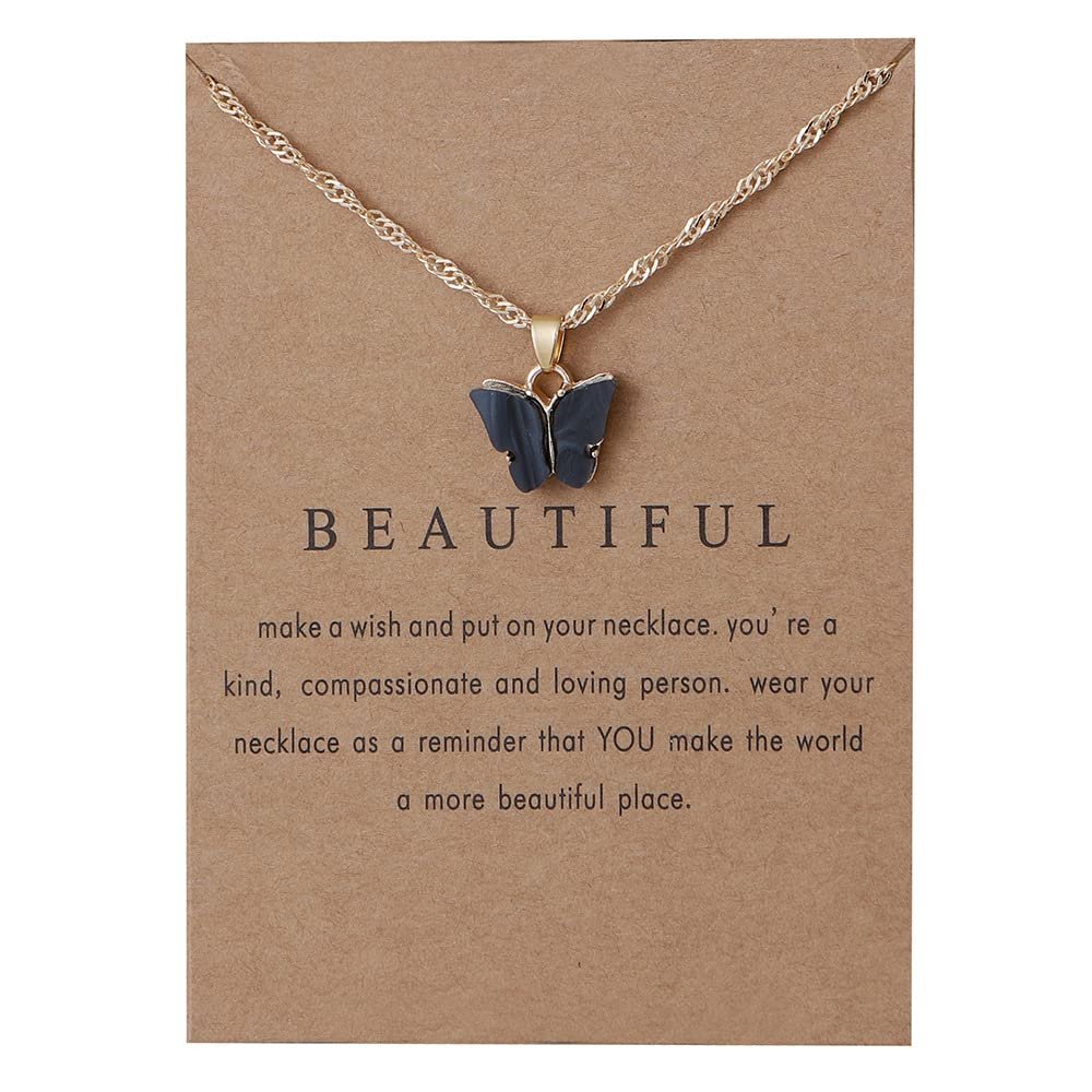 Adoshine Butterfly Necklace Bohemian Retro Chain Friendship Necklace for Women Good Luck Pendant Chain Necklace with Message Card Gift Card