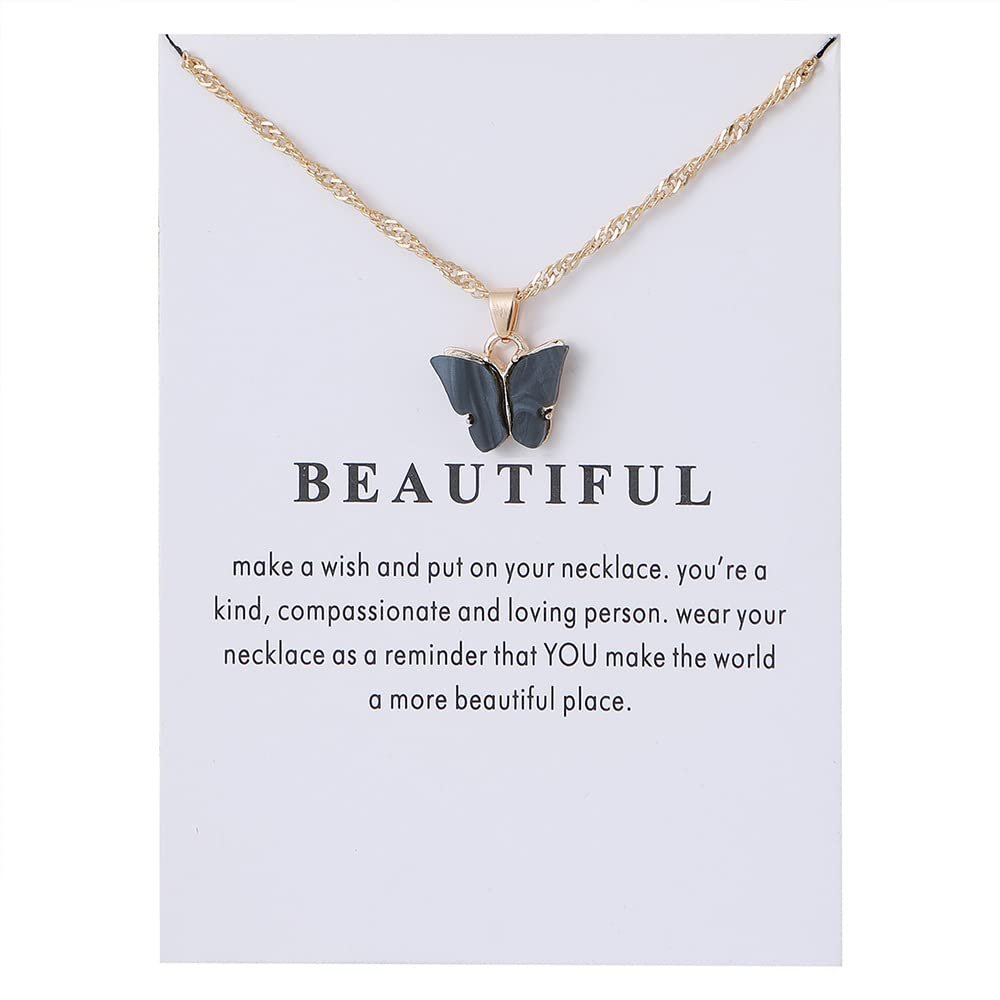 Adoshine Butterfly Necklace Bohemian Retro Chain Friendship Necklace for Women Good Luck Pendant Chain Necklace with Message Card Gift Card