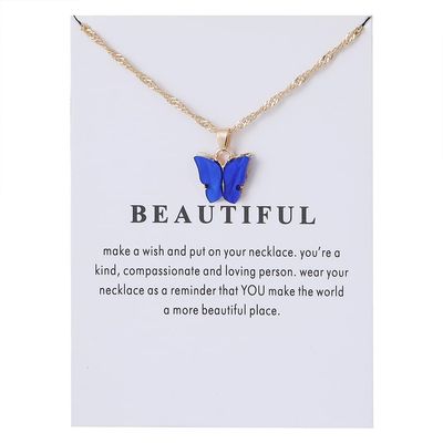Adoshine Butterfly Necklace Bohemian Retro Chain Friendship Necklace for Women Good Luck Pendant Chain Necklace with Message Card Gift Card