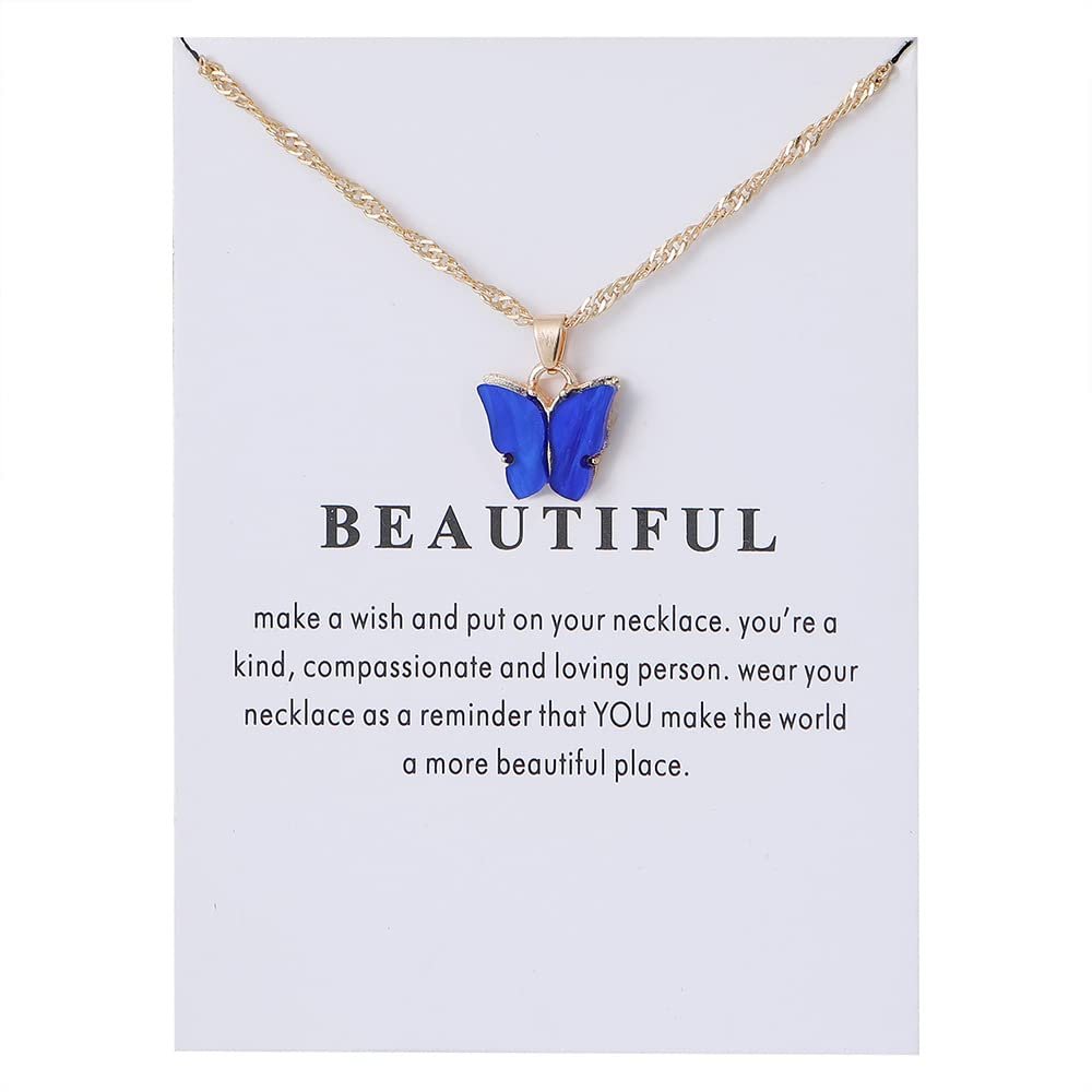 Adoshine Butterfly Necklace Bohemian Retro Chain Friendship Necklace for Women Good Luck Pendant Chain Necklace with Message Card Gift Card